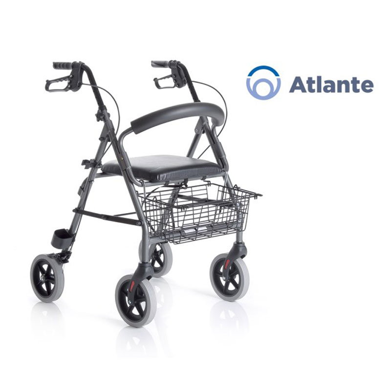 Rollator pieghevole in alluminio verniciato - 4 ruote - con seduta imbottita - Atlante